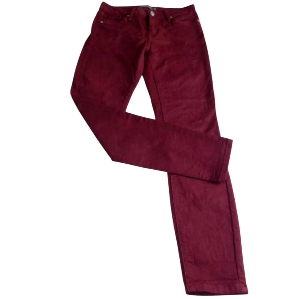JUST USA Rhea Burgundy Brushed Cotton Skinny Straight Jeans  Sz 29 Made In USA